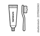 Toothpaste and toothbrush. Teeth brushing, hygiene and dental health concept. Doodle sketch scribble style. Vector illustration isolated on white background.