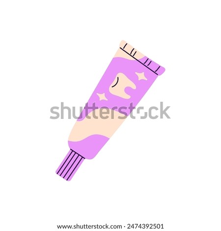 Toothpaste tube for brushing, cleaning tooth. Packaging of whitening gel, paste for oral health care. Professional dental hygiene product. Flat isolated vector illustration on white background