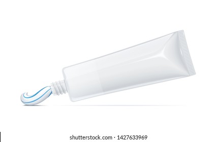 Toothpaste Tube. Dental Paste. Tooth Hygiene. Stomatology Prophylaxis Equipment. Isolated On Gray Background. Eps10 Vector Illustration.