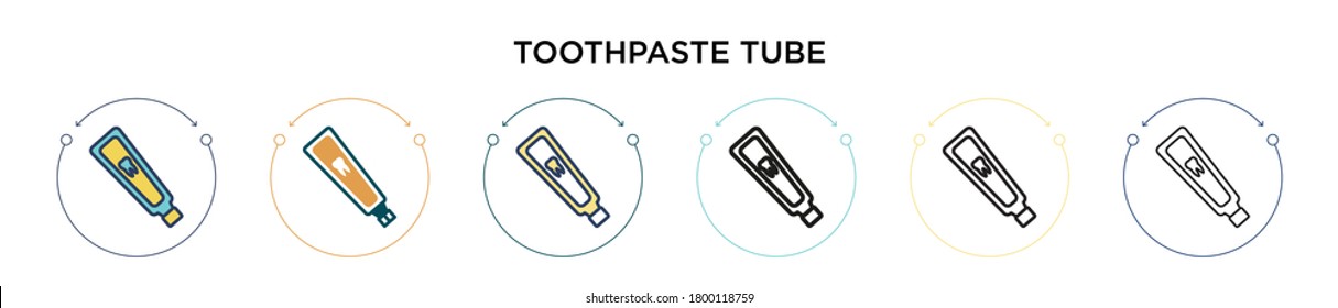 Toothpaste tube icon in filled, thin line, outline and stroke style. Vector illustration of two colored and black toothpaste tube vector icons designs can be used for mobile, ui, web