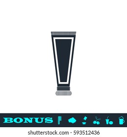 Toothpaste tube icon flat. Black pictogram on white background. Vector illustration symbol and bonus button