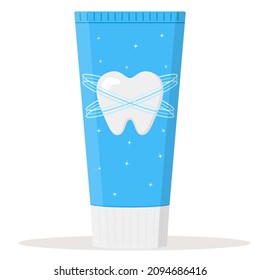 Tubo de pasta dental aislado sobre fondo blanco. Ilustración vectorial plana