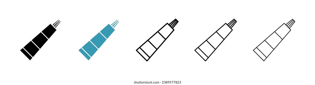 Conjunto de iconos de la línea del tubo de pasta dental. Símbolo de pasta de gel de crema para la interfaz de usuario.