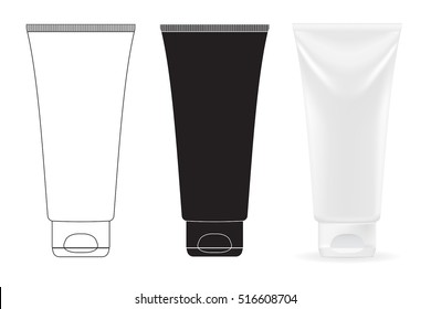 Toothpaste tube. Outline and silhouette flat icon, 3d illustration. Vector isolated on white background