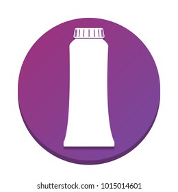 Toothpaste tube sign illustration. Vector. White icon with flat shadow on purpureus circle at white background. Isolated.