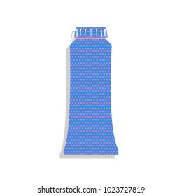 Toothpaste tube sign illustration. Vector. Neon blue icon with cyclamen polka dots pattern with light gray shadow on white background. Isolated.
