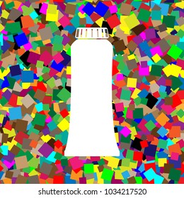 Toothpaste tube sign illustration. Vector. White icon on colorful background with seamless pattern from squares.