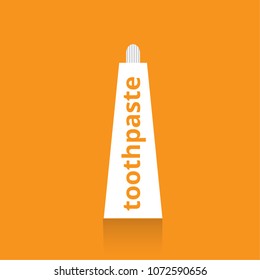 Toothpaste tube sign illustration. Vector. Black line icon with shifted flat orange filled icon on white background. Isolated.