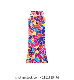 Toothpaste tube sign illustration. Vector. Stained glass icon on white background. Colorful polygons. Isolated.