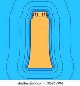 Toothpaste tube sign illustration. Vector. Sand color icon with black contour and equidistant blue contours like field at sky blue background. Like waves on map - island in ocean or sea.