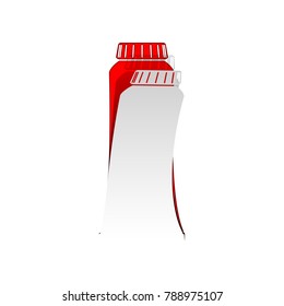Toothpaste tube sign illustration. Vector. Detachable paper icon with red body stock. Isolated.
