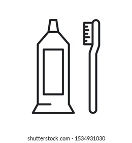 Toothpaste Tube And Toothbrush Line Icon Vector Symbol Eps