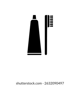 Toothpaste Tube and Toothbrush Solid Flat Vector Icon Isolated on White Background.