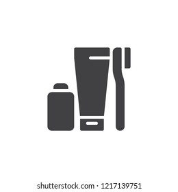 Toothpaste tube and toothbrush vector icon. filled flat sign for mobile concept and web design. Hotel service simple solid icon. Symbol, logo illustration. Pixel perfect vector graphics