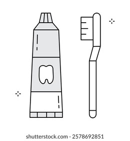 Toothpaste Tube and Toothbrush Vector Illustration Icon Design