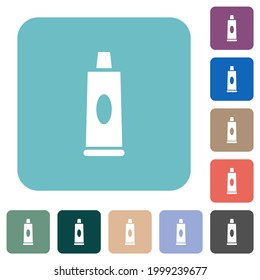 Toothpaste tube white flat icons on color rounded square backgrounds