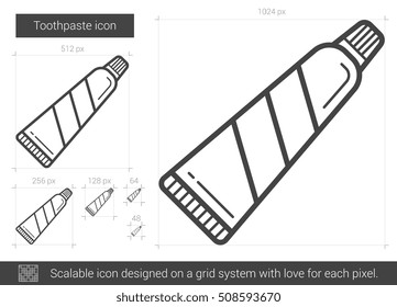 Toothpaste vector line icon isolated on white background. Toothpaste line icon for infographic, website or app. Scalable icon designed on a grid system.