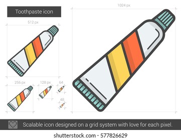 Toothpaste vector line icon isolated on white background. Toothpaste line icon for infographic, website or app. Scalable icon designed on a grid system.