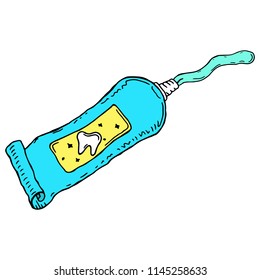 Toothpaste. Vector of paste for cleaning teeth.  Hand drawn toothpaste.