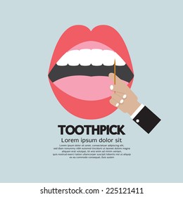 Toothpick In Hand With Open Mouth Vector Illustration