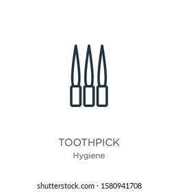 Toothpick icon. Thin linear toothpick outline icon isolated on white background from hygiene collection. Line vector sign, symbol for web and mobile