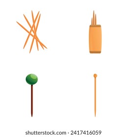 Toothpick icons set cartoon vector. Toothpick for cocktail or food. Tool for cocktail or food