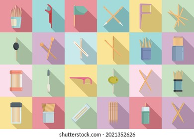 Toothpick icons set flat vector. Clean accessory. Dental toothpick