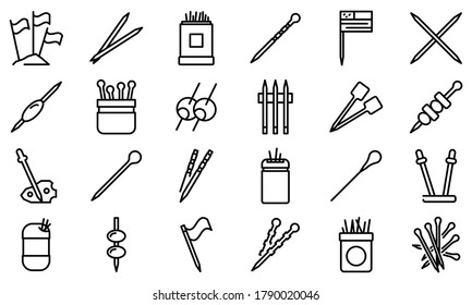 Toothpick icons set. Outline set of toothpick vector icons for web design isolated on white background