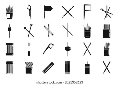 Toothpick icons set simple vector. Clean accessory. Dental toothpick