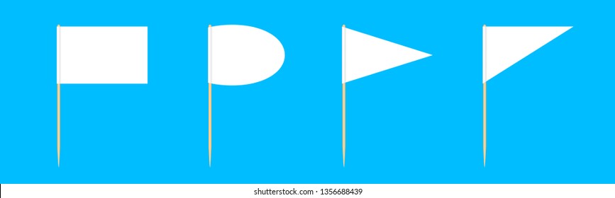 toothpicks flags wooden miniature isolated on blue background, toothpick flags rectangle blank or white, toothpick flags triangle and oval circle toothpick flags for mini stick pointer message