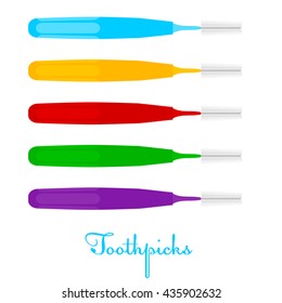 Toothpicks on a white background. Colored Vector toothpicks, isolate. Dental care equipment. Stock vector