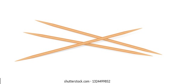 Toothpicks Wooden isolated on white, Bamboo Toothpick small sharp, Realistic Toothpicks wood (vector)