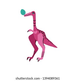 Toothy dinosaur with egg color hand drawn vector character. Cute line and flat dinosaur. Sketch Jurassic reptile. Isolated cartoon illustration for kid game, book, t-shirt, textile