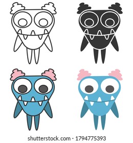 Monstruo atónito de diferentes estilos. Conjunto de varios iconos.