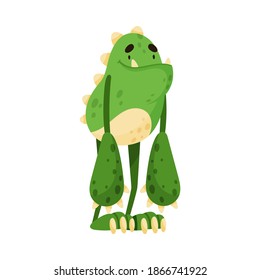 Toothy Monster with Horns Standing and Smiling Vector Illustration