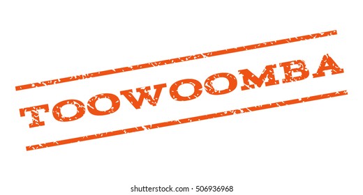 Toowoomba watermark stamp. Text caption between parallel lines with grunge design style. Rubber seal stamp with dirty texture. Vector orange color ink imprint on a white background.