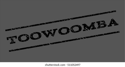 Toowoomba watermark stamp. Text caption between parallel lines with grunge design style. Rubber seal stamp with dust texture. Vector black color ink imprint on a gray background.