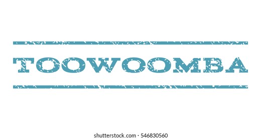 Toowoomba watermark stamp. Text caption between horizontal parallel lines with grunge design style. Rubber seal stamp with scratched texture. Vector cyan color ink imprint on a white background.