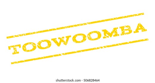 Toowoomba watermark stamp. Text tag between parallel lines with grunge design style. Rubber seal stamp with scratched texture. Vector yellow color ink imprint on a white background.