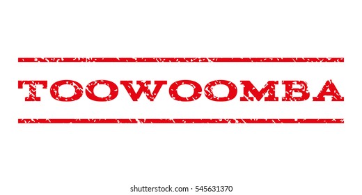 Toowoomba watermark stamp. Text tag between horizontal parallel lines with grunge design style. Rubber seal stamp with unclean texture. Vector intensive red color ink imprint on a white background.