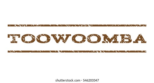 Toowoomba watermark stamp. Text tag between horizontal parallel lines with grunge design style. Rubber seal stamp with dirty texture. Vector brown color ink imprint on a white background.