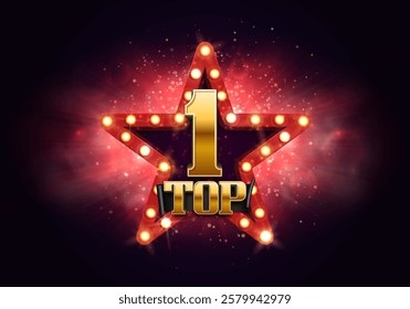 Top 1 award poster. Presentation with retro star on a bright background. Vector illustration.