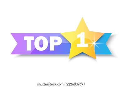 Top 1 rating banner. Gold Star. Sale label. Business concept. Logo template. Vector illustration. stock image.