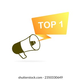 Primer signo. Icono plano, amarillo, megáfono, megáfono superior1. Ilustración del vector