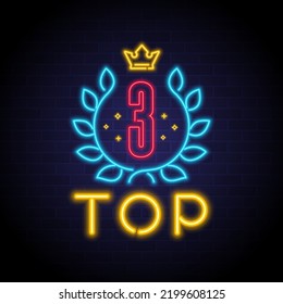 Top 1 symbol with neon light glowing illustration element