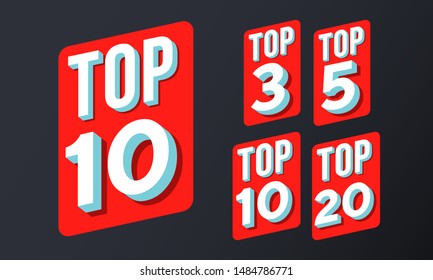 Top 10, 3, 5, 20 Rating Chart Vector Red Icons