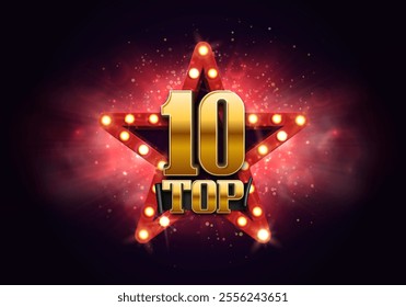 Top 10 award poster. Presentation 10 best with retro star on a bright background. Vector illustration.