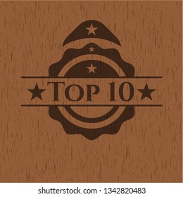 Top 10 badge with wooden background