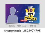 Top 10 Best business idea tips and tricks video thumbnail banner design, product business techniques, fully editable vector