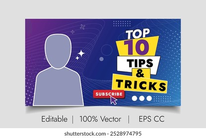 Top 10 Best business idea tips and tricks video thumbnail banner design, product business techniques, fully editable vector